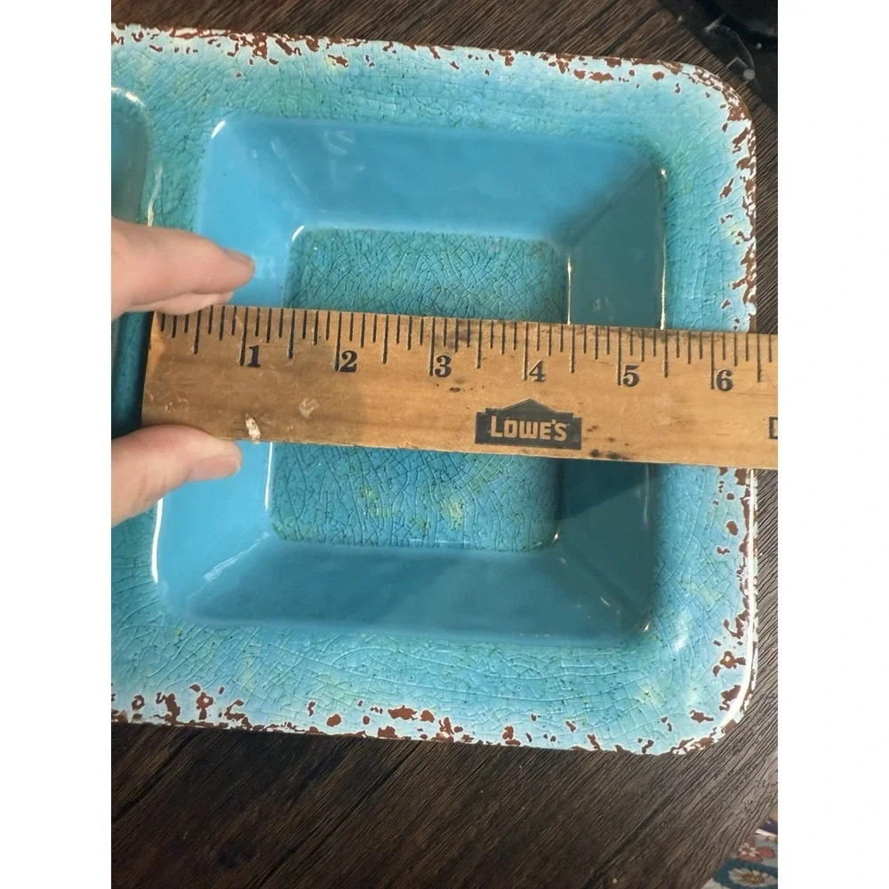 PIER‎ 1 Carmelo Crackle Aqua Blue Teal Melamine 3 Part Serving Tray Rustic 19.5